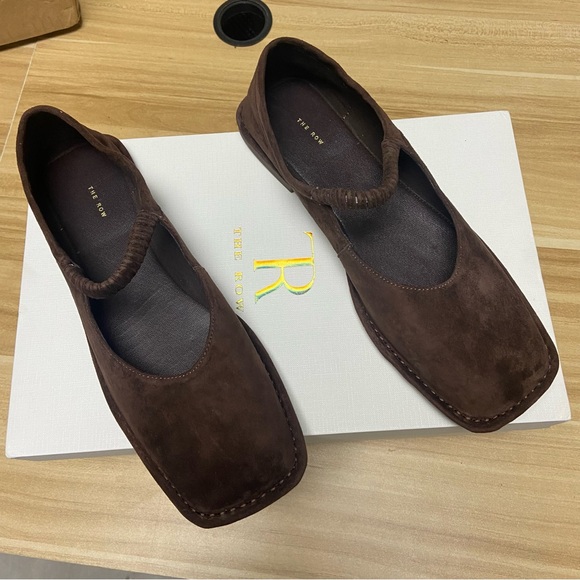 The Row Dark Brown Suede Mary Jane Square-Toe Flats - Picture 6 of 7